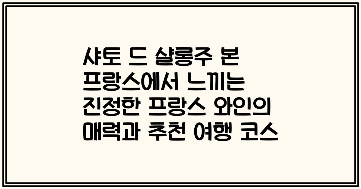 샤토 드 샬롱주 본 프랑스에서 느끼는 진정한 프랑스 와인의 매력과 추천 여행 코스