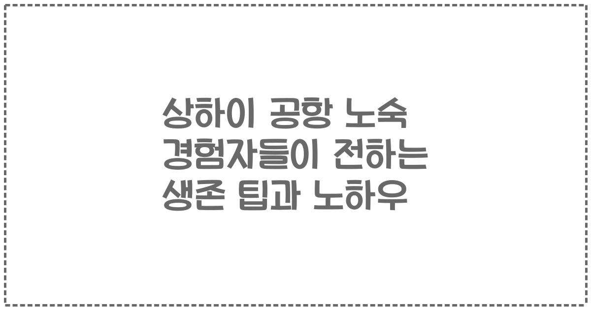 상하이 공항 노숙 경험자들이 전하는 생존 팁과 노하우